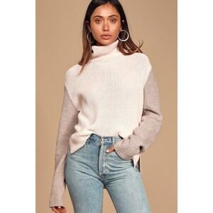 Lulus Embrace The Season Blush Color Block Turtleneck Sweater Pink - Size XS